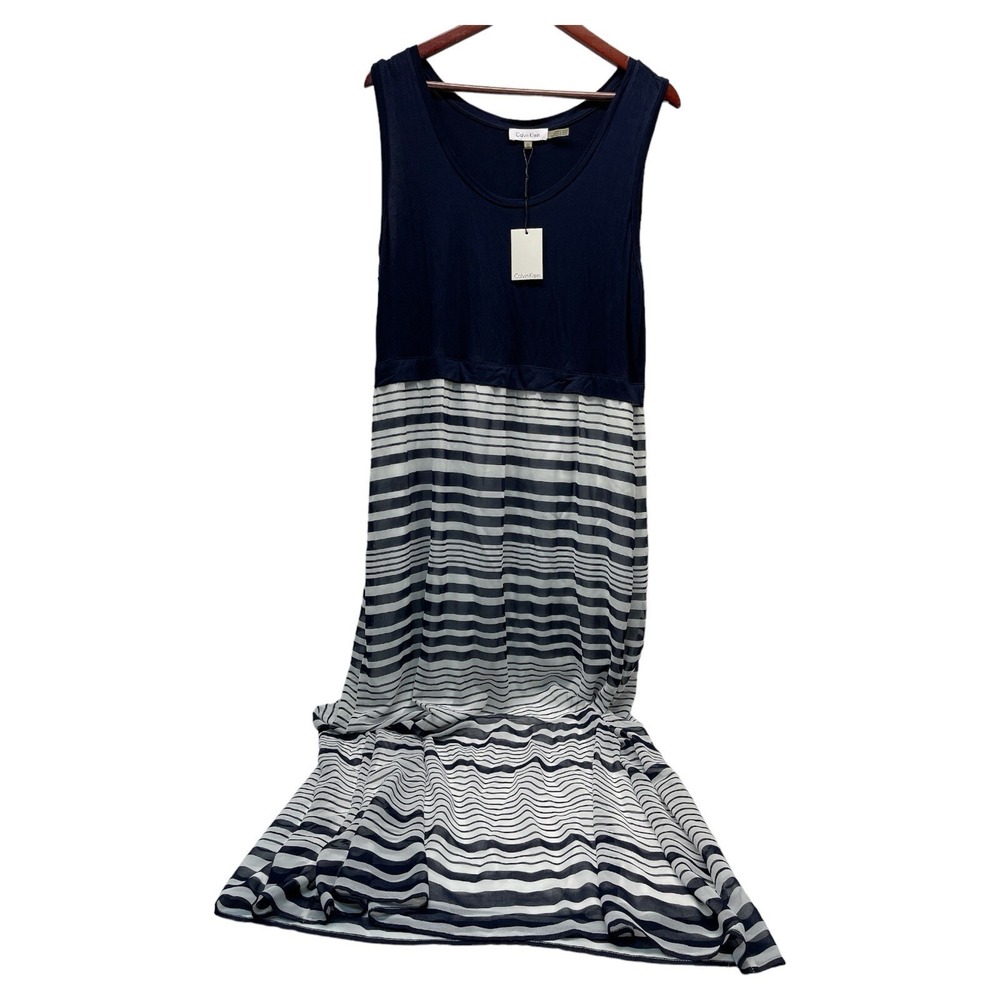 Calvin Klein Women's Blue White Sun Dress Sleeveless Liner Built In